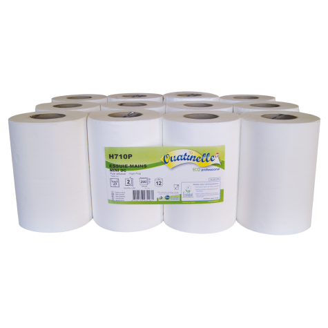 BOBINES D'ESSUYAGES 200F BLANCHE DEVIDAGE CENTRAL - LOT DE 12