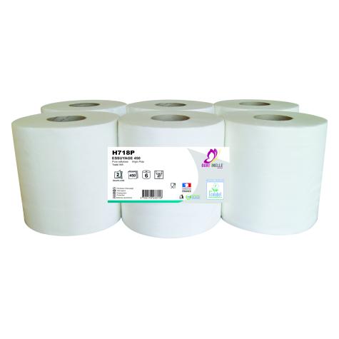 BOBINES D'ESSUYAGES 450F BLANCHE DEVIDAGE CENTRAL - LOT DE 6